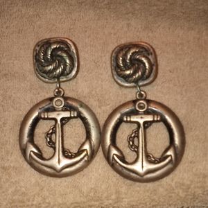 Silver filligree anchor nautical earrings